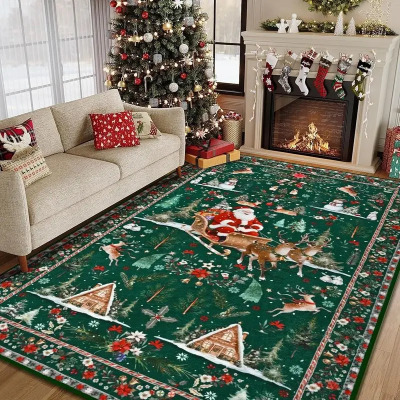 VIKAMA Christmas Nordic Fair Isle Reindeer Snowflake Area Rug Living Room Floor Mat Soft Festive Holiday Home Decor