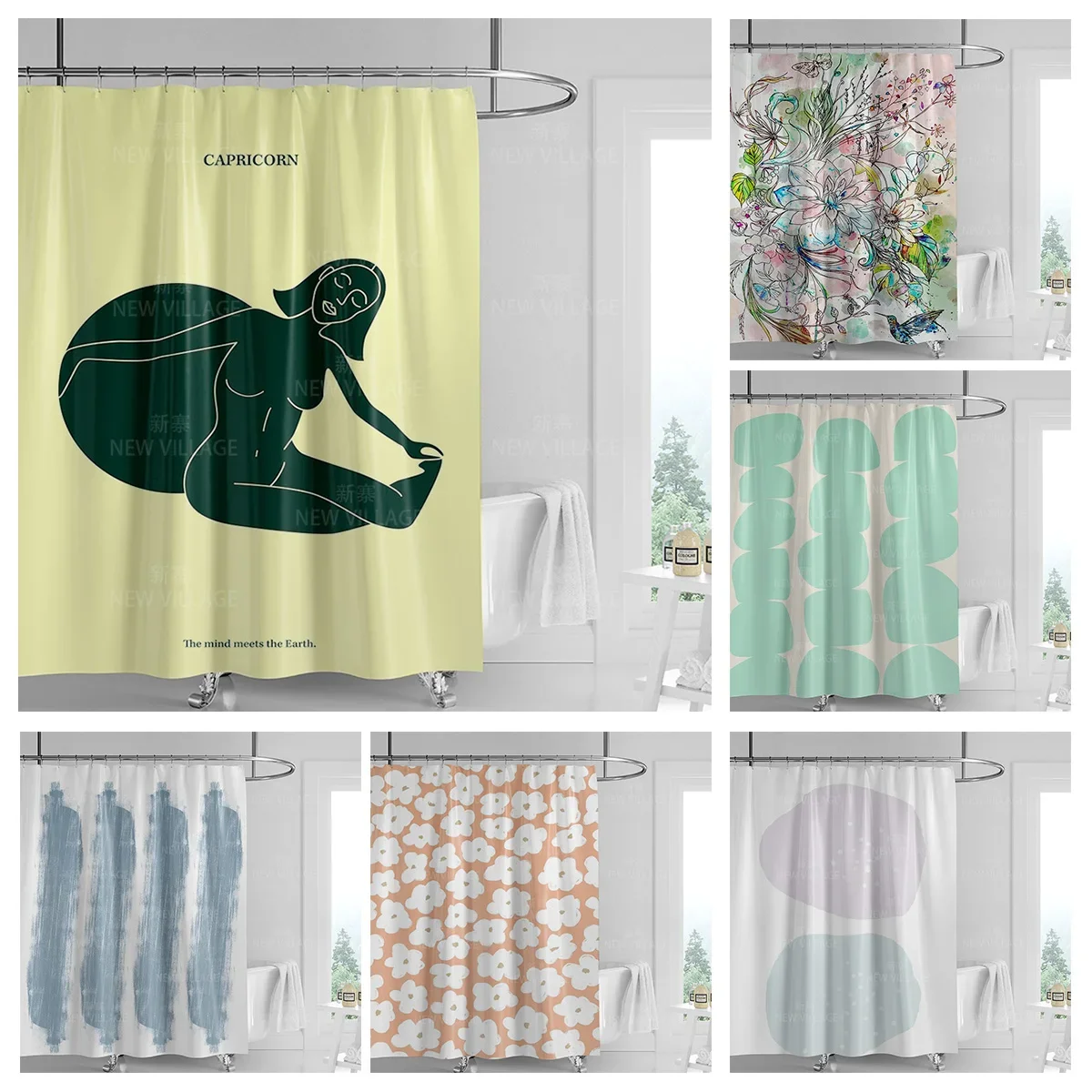 

Абстрактная занавеска для душа с геометрическим граффити, скандинавская минимальная ветровая водонепроницаемая тканевая занавеска для ванной комнаты, занавеска для душа 180x200