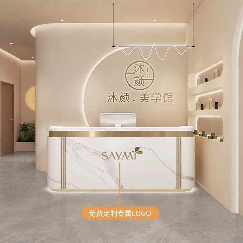 

Niche Clothing Store Reception Desks Arc-shaped Barcounter Reception Desks Institution Company Office Furniture Receptie