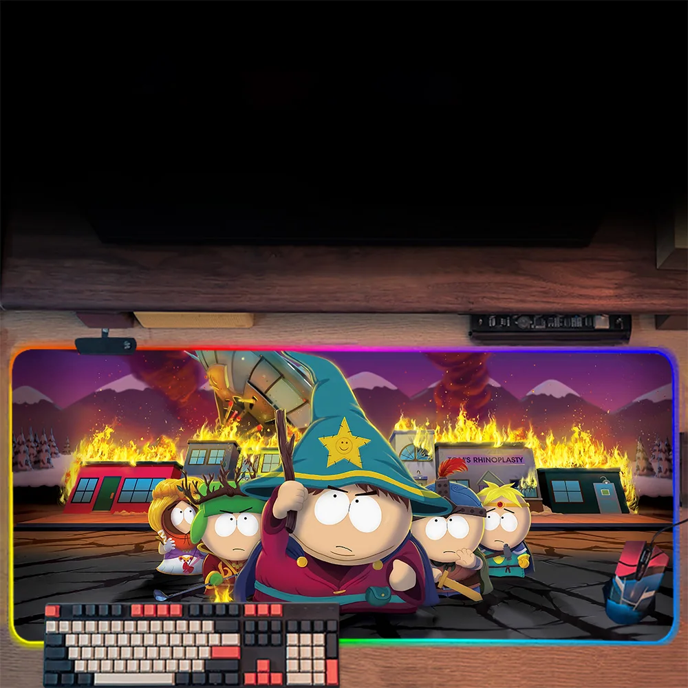 South Funny P-Park RGB Pc Gamer Keyboard Mouse Pad Mousepad LED Glowing Mouse Mats Rubber Gaming Computer Mausepad