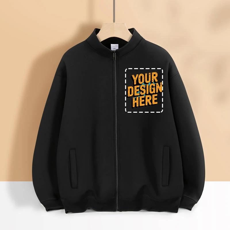 맞춤형 로고 봄 가을 조커 젊은 남성용 솔리드 긴팔 지퍼 카라 가디건 여성 스웨트셔츠 상의