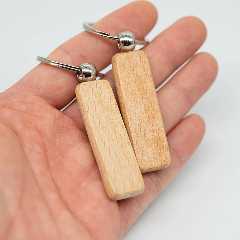 100Pcs Rectangle Blank Wood Keychain Wood Key Chains Wood DIY Gifts