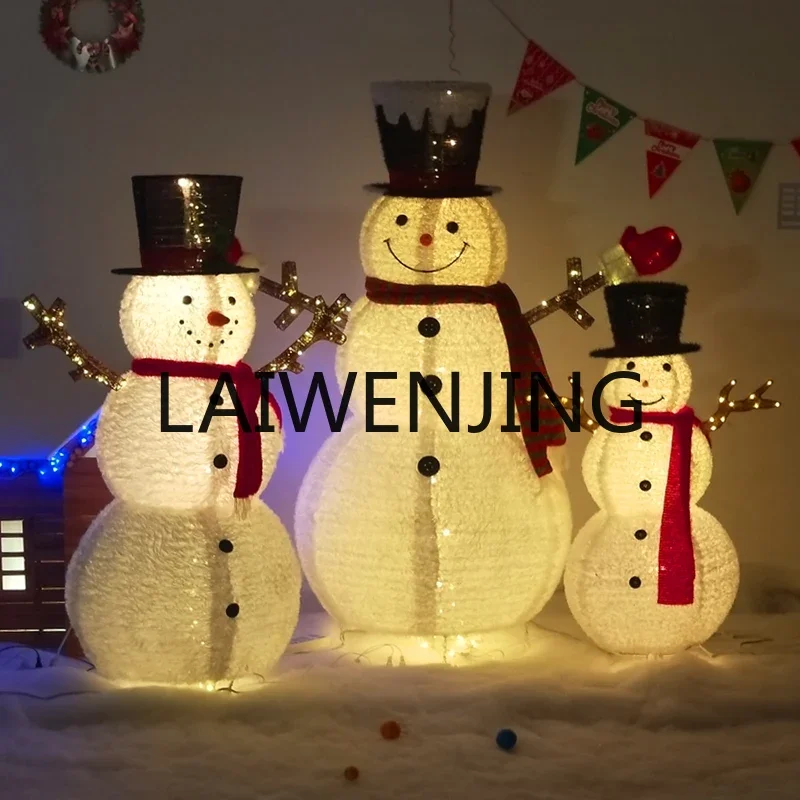 Christmas decorations snowman LED luminous wrought iron hollow large shopping mall props holiday scene arrangement