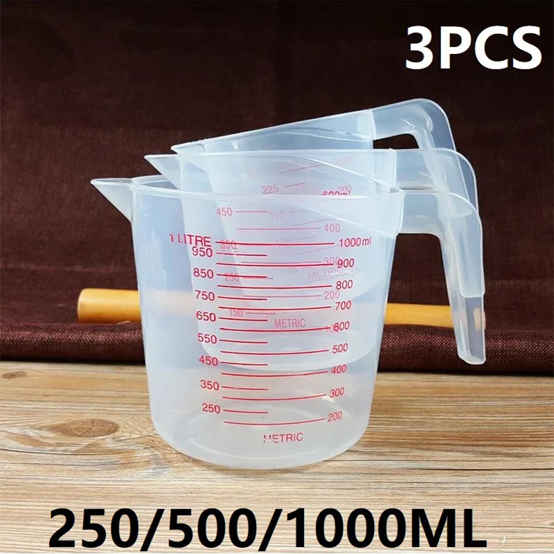 Taza medidora fácil de medir, jarra de plástico, tazas digitales, herramientas de cocina, báscula, herramientas para hornear, accesorios con temporizador FK037, 3 uds., 250/500/1000ML