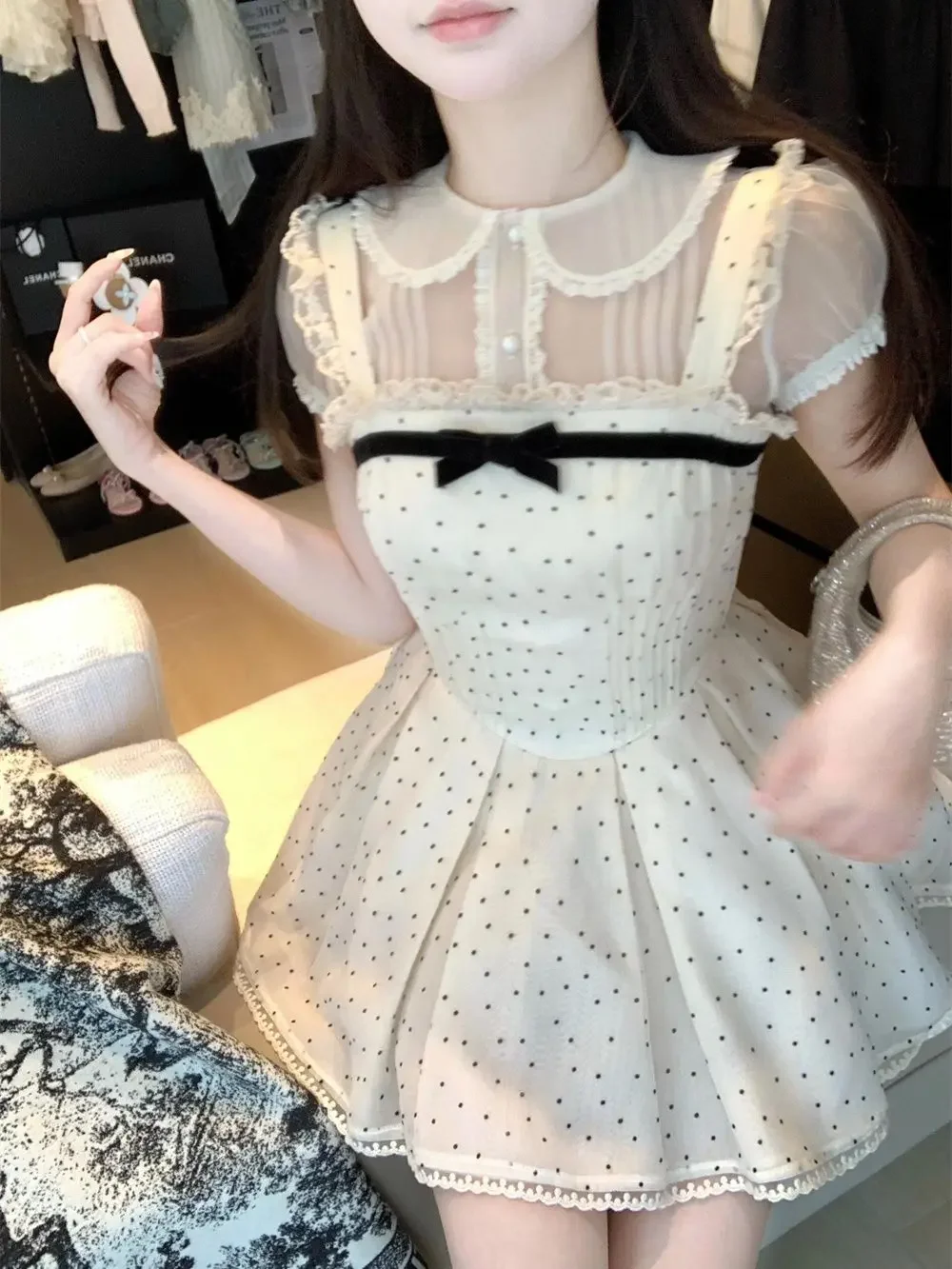 Verão kawaii novo conjunto de duas peças feminino blusa chiffon + vestido de alça sem mangas feminino casual lolita japonês princesa terno 2025 novo
