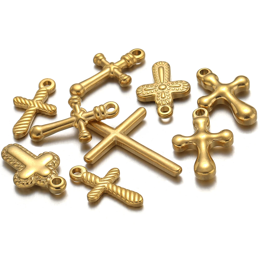 5Pcs Stainless Steel Casting PVD Plated Cross Charms Pendants for Women Necklace DIY Jewelry Findings Wholesale Supplies