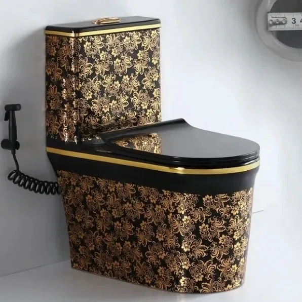 Household black colored toilet ceramic European one-piece large-diameter siphon toilet bathroom