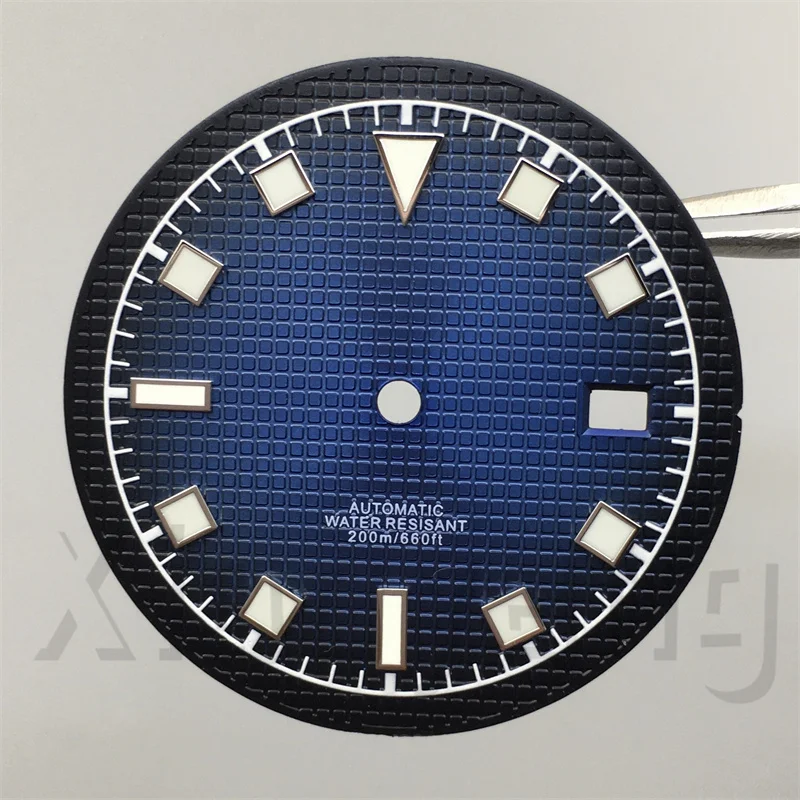 NH35 33.5MM Watch Dial Textured Dial Gradient Black Green Blue With Green C3 Luminous Watch Modification Parts for NH35 Movement