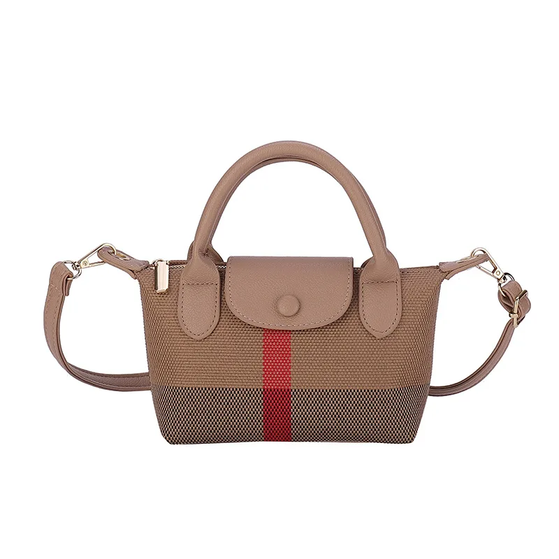 Square Bag 2024 New Summer European and American Fashion Canvas Plaid Texture Portable Casual Crossbody Bag