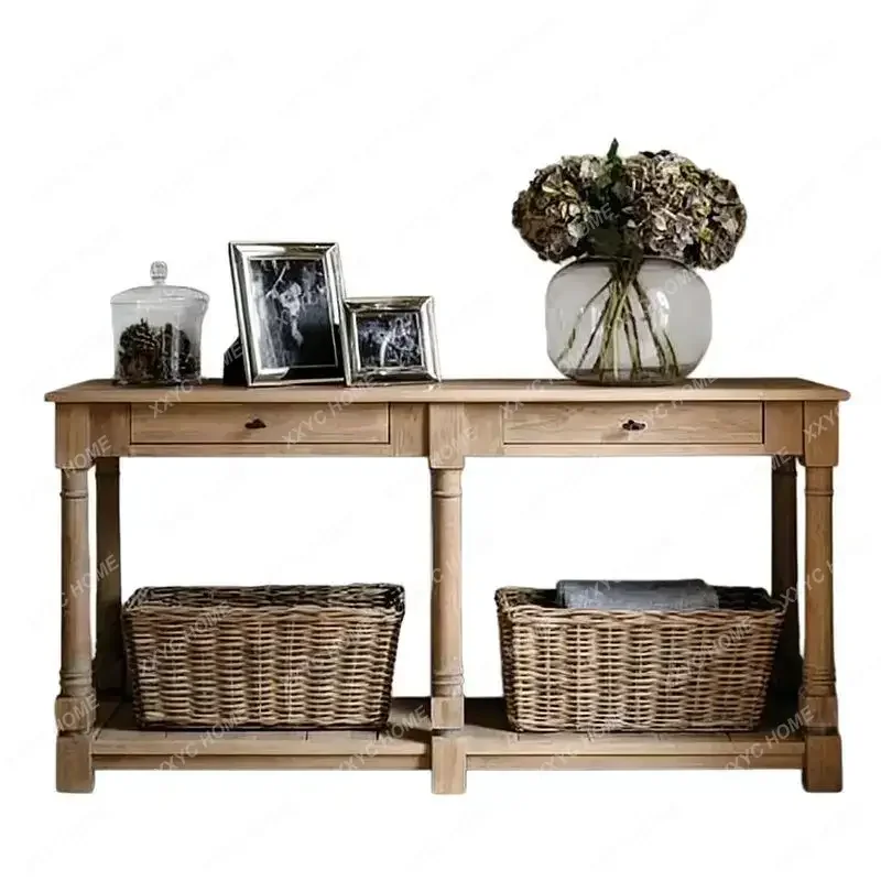

Rural Solid Wood Entrance Table/ Retro Log Color Home Partition Entrance Table