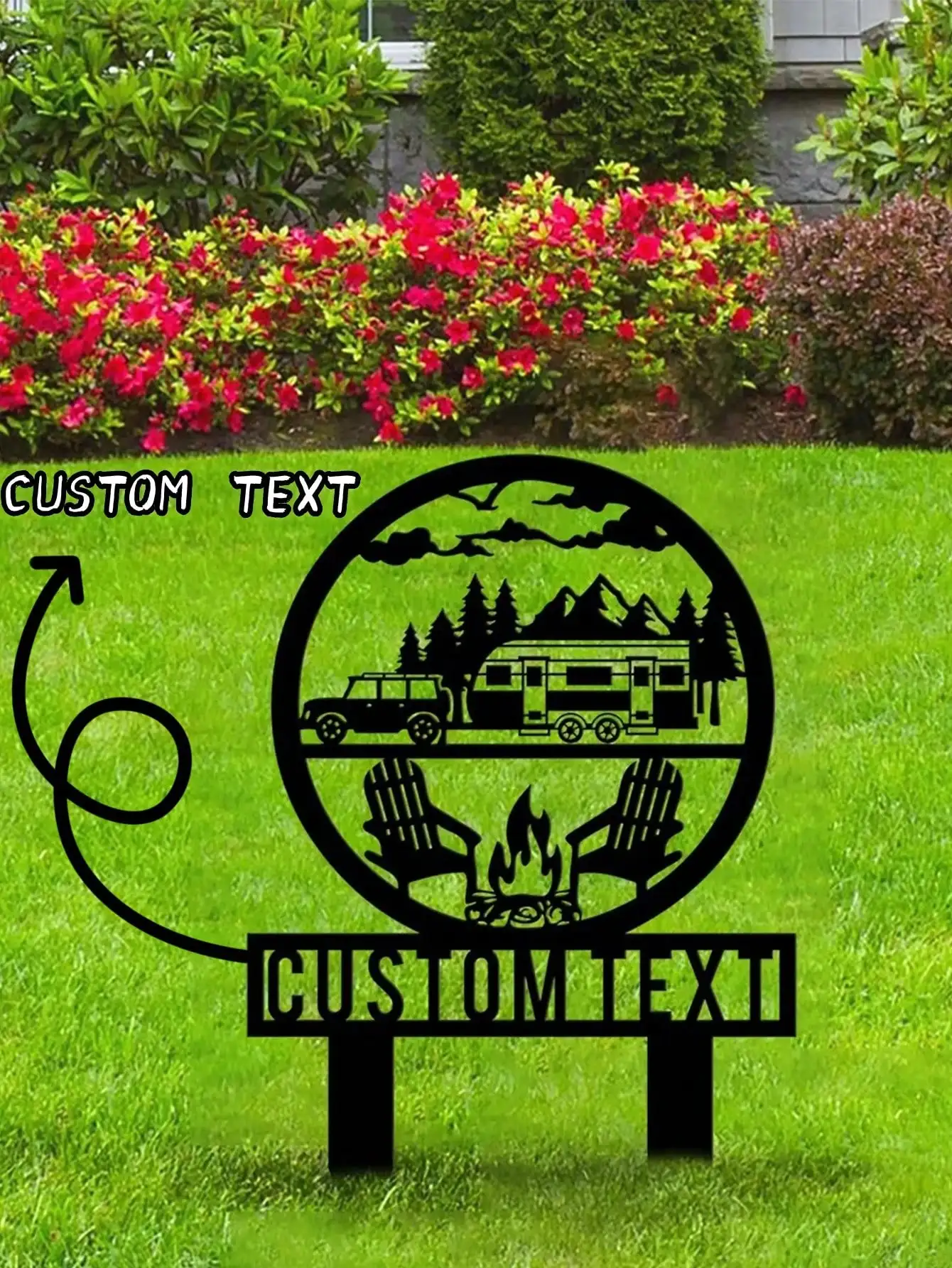 

Custom Happy Campers Metal Yard Sign Camper Trailer Insert Campground Decor RV Decoration Family Name Sign Outdoor Ornament