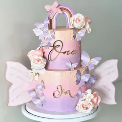 10Pcs Butterflies Cake Toppers Purple Pink Butterfly Cake Topper Happy Birthday Supplies Birthday Baptism Party Cake Decoration