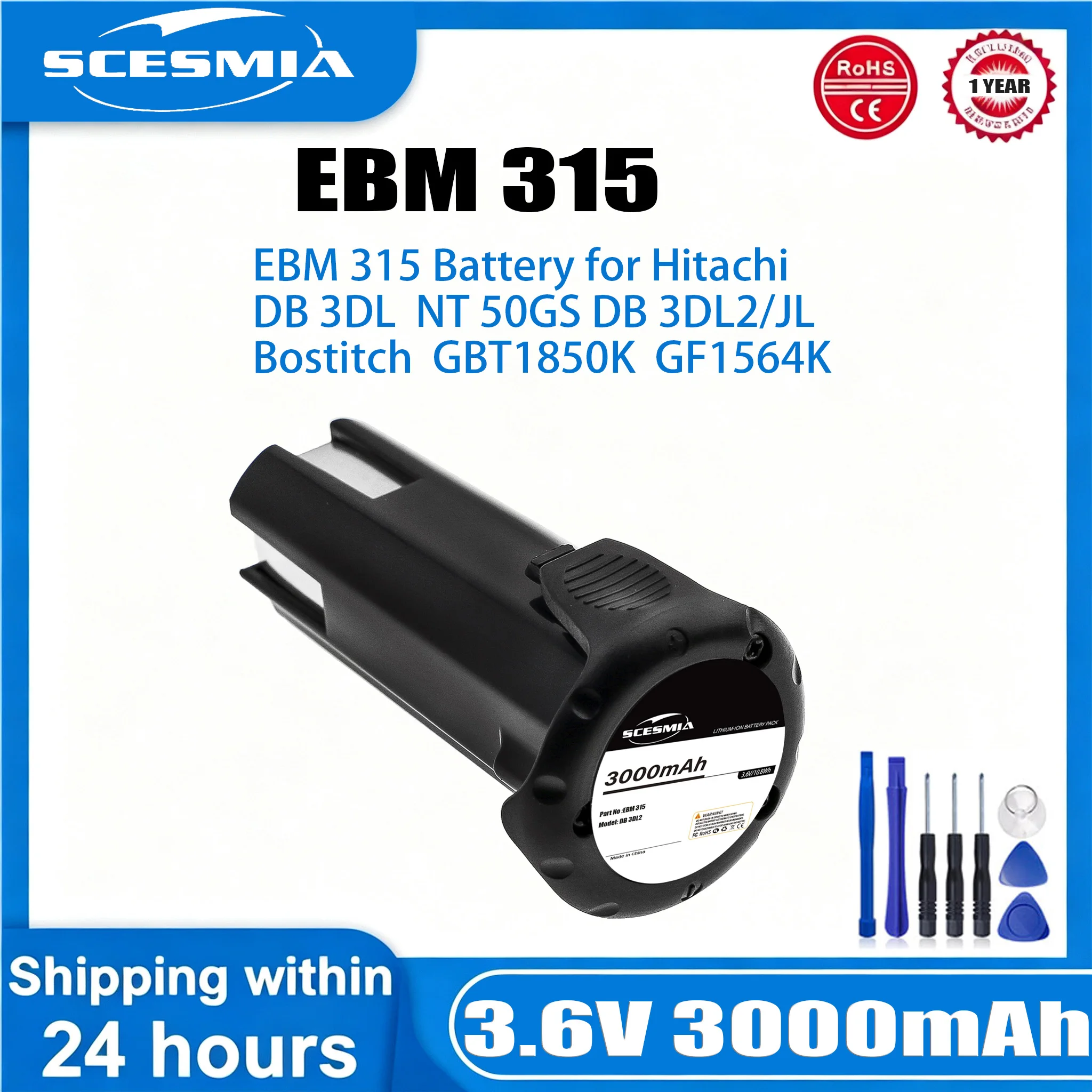 Li-ion 3000mAh Replacement Battery for HITACHI EBM315 EMB315 326299 326263 Rechargeable Power Tool Battery