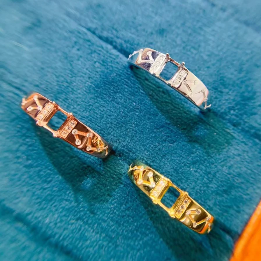 Pure 925 Silver Ring Setting 4mm*5mm Oval Gemstone Semi Mount Ring Setting with 3 Layers 18K Gold Plating
