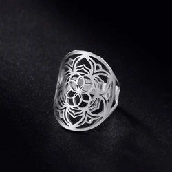 COOLTIME Plant Lotus Flower Adjustable Ring for Women Stainless Steel Finger Rings Mandala Buddhism Jewelry Gift 2026 New In