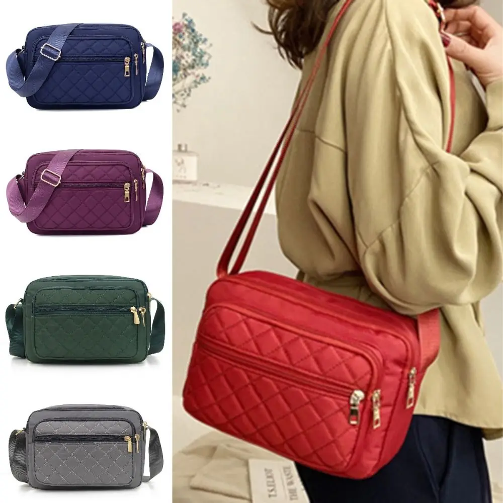 

Элегантная нейлоновая сумка через плечо с вышивкой и решетчатыми карманами, сумка через плечо для среднего возраста, легкая классическая женская сумка-мессенджер