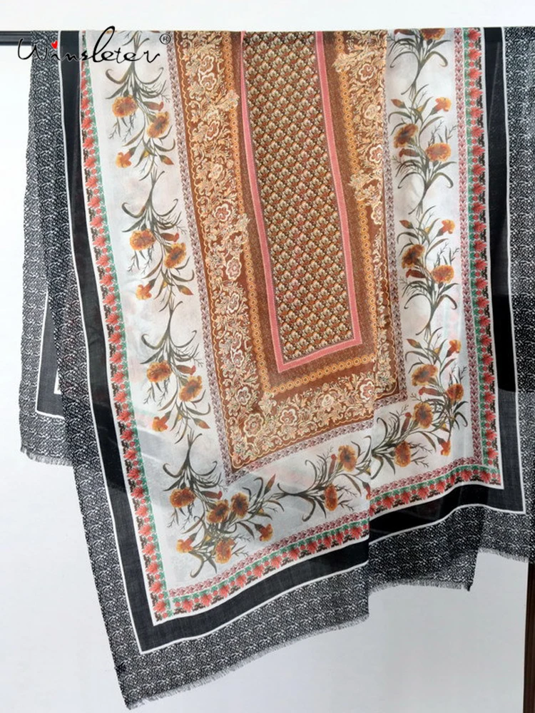 

Winsleter-Women 100%Wool Elegant Long Scarf, 200*100CM Printed, Mom Gift Retro Skin-friendly Shawl Scarves, 2025 Winter A5N817CC