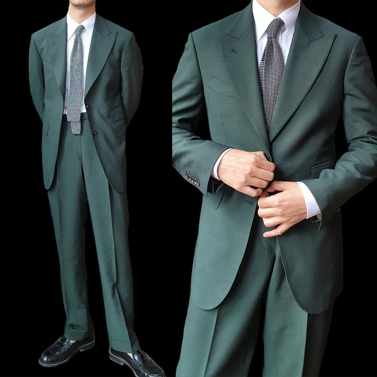 Fatos de casamento de lapela masculina, smoking formal, verde, calça e colete, 2 peças