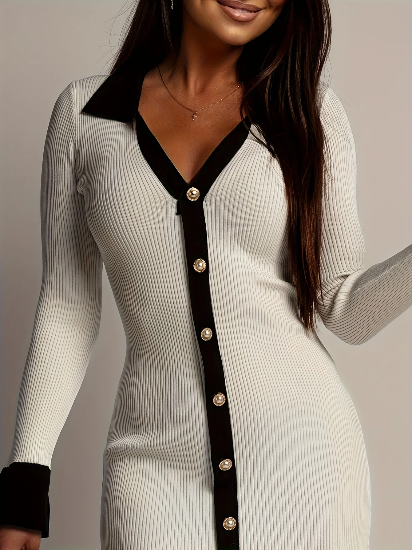 เดรสไหมพรมเอวสูงทรงเข้ารูป แขนยาว แต่งลูกไม้ที่ชายกระโปรง สำหรับผู้หญิง ฤดูใบไม้ร่วง ฤดูหนาว รุ่นใหม่ สไตล์ลำลอง ผ้าโพลีเอสเตอร์ กระชับรูปร่าง...