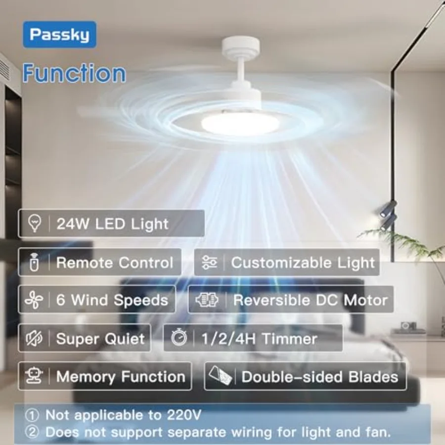 Ceiling Fans with Lights for bedroom and living room, white 52 inch sleek fan with 3CCT dimmable light, reversible and noiseles