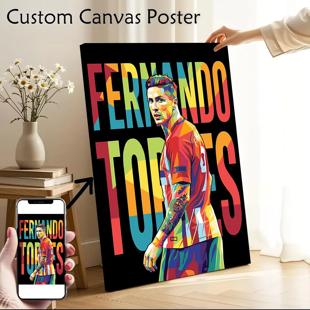 Fernando Torres Pop Art Portrait Printed Canvas Wall Art Customizable Paintings Poster Perfect Gift for Living Room Decorations