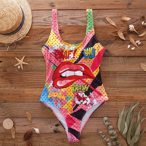 Traje de baño Sexy de una pieza para mujer, Monokini con estampado de labios rojos y llamas, traje de baño sin espalda, trajes de baño para playa 2025