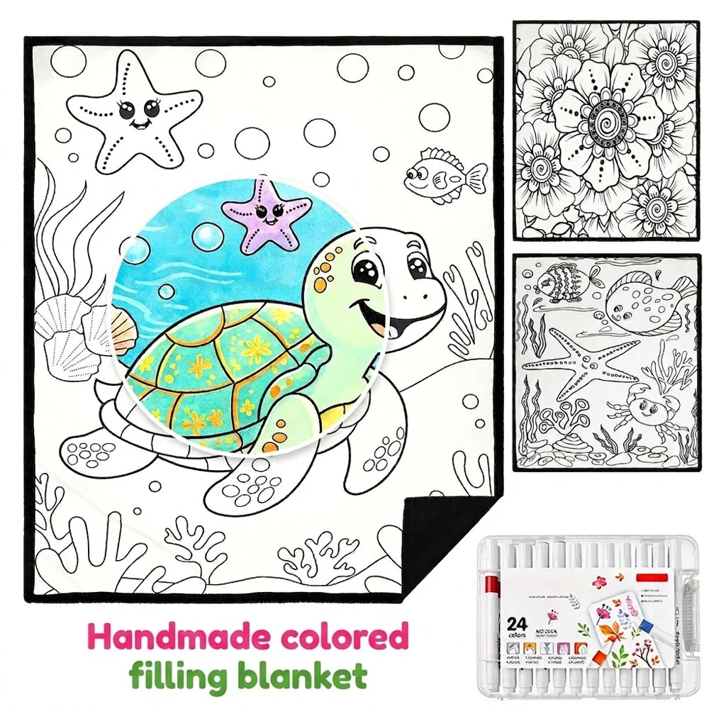 DIY Coloring Blanket with 24 Color Marker 150x130 cm Personalized Flannel Blanket Warm Color Your Own Blanket for Art and Craft