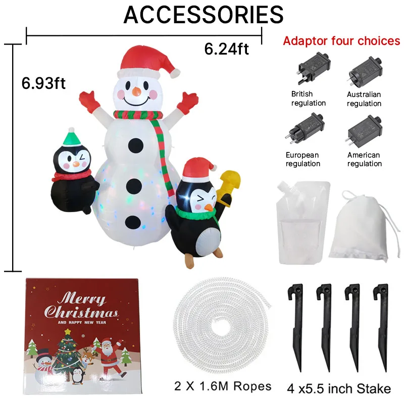 2.1 متر/6.8FT زينة عيد الميلاد لعبة قابلة للنفخ ثلج البطاريق ساحة المنزل الحلي مع مصباح ليد عيد الميلاد لعبة ديكور خارجي