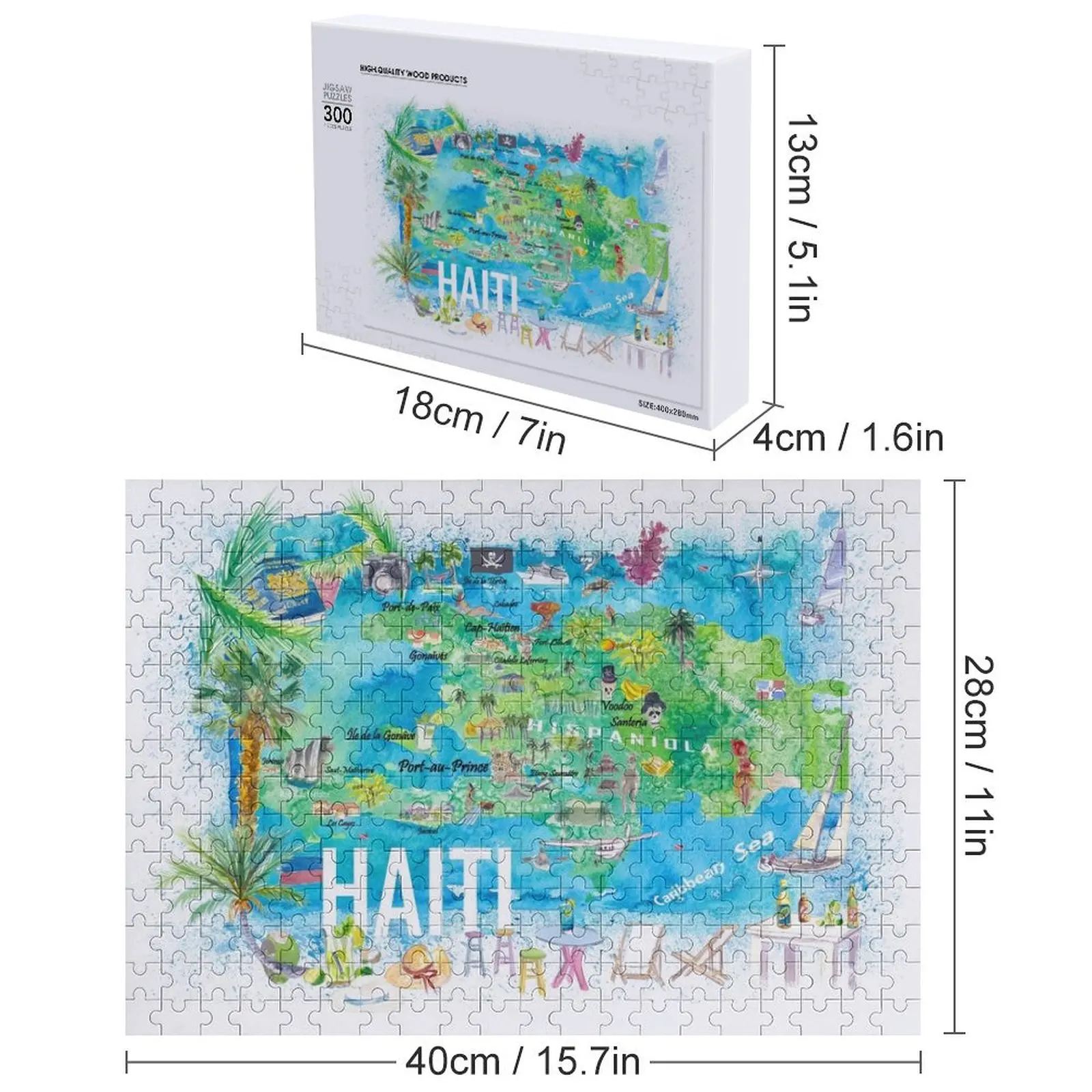 Haiti ilha ilustrada mapa de viagem com estradas e destaques quebra-cabeça foto personalizada brinquedos de natal brinquedo do bebê quebra-cabeça