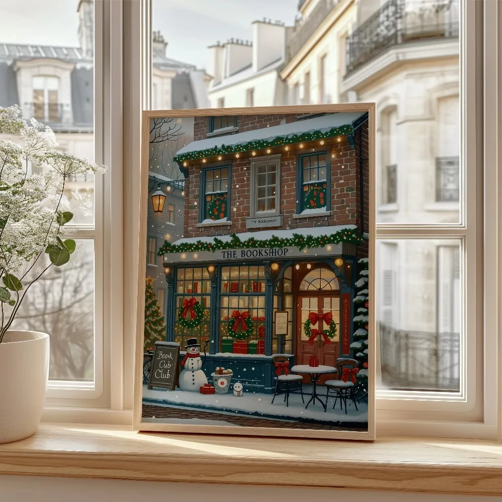 بدون إطار، كتب المتاجر والدوريات، ملصق زاوية القراءة، لوحة قماشية، كوخ مع رقاقات الثلج، هدية مروحة الكتاب، ديكور غرفة النوم