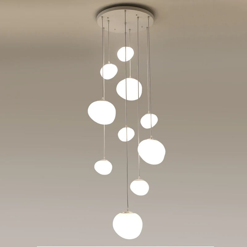 Nordic Pebble Glass Lampshade LED Ceiling Chandelier Living Room Staircase Villa Kitchen Home Decoration Long Chandelier