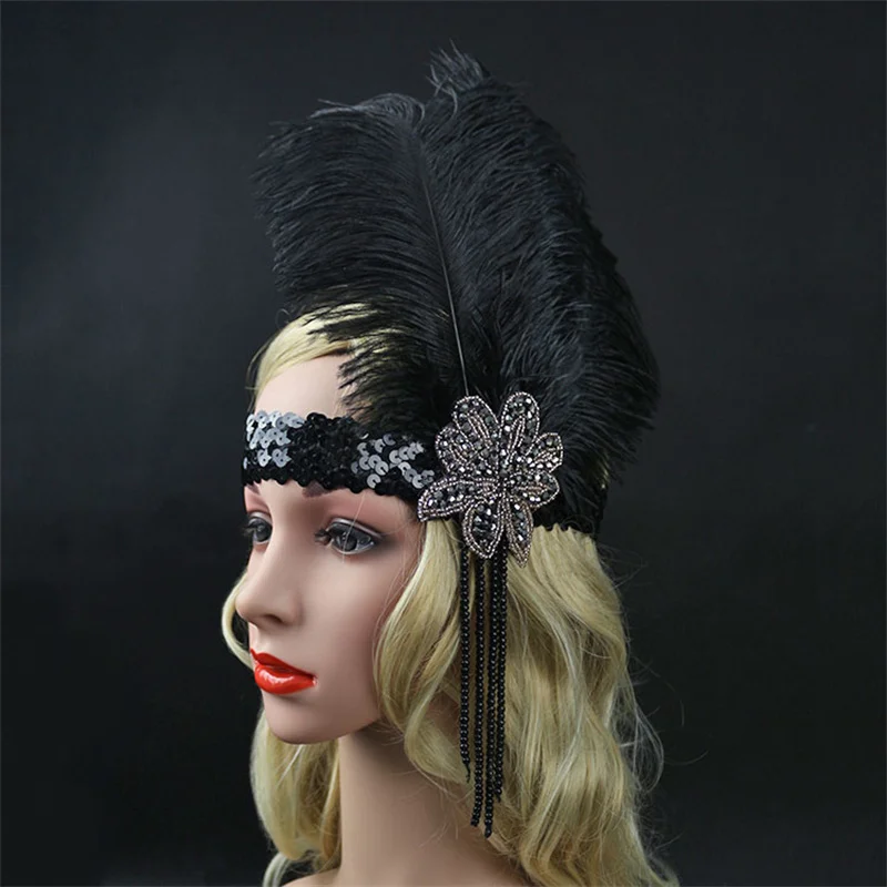 1920s Retro Fashion Headband Peacock Feather Rhinestone Hair Bands Banquet Bride Headdress Vintage Hair Accessories