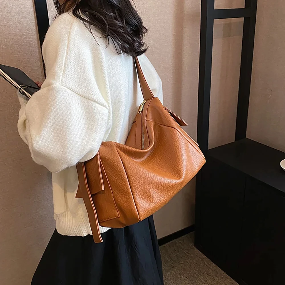 Trendy Retro Pu Leather Crossbody Bags 2023 New Fashion Square Handbags Women Commuter Casual Single Shoulder Bag Large Capacity