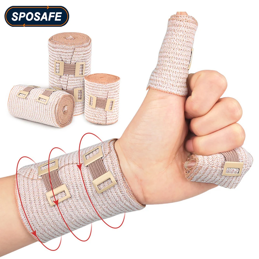 1 Roll Compression Bandages with Clip Closure Stretch Elastic Wraps for Foot Ankle Knee Leg Arm Sprains,Sports Injury,Wound Care