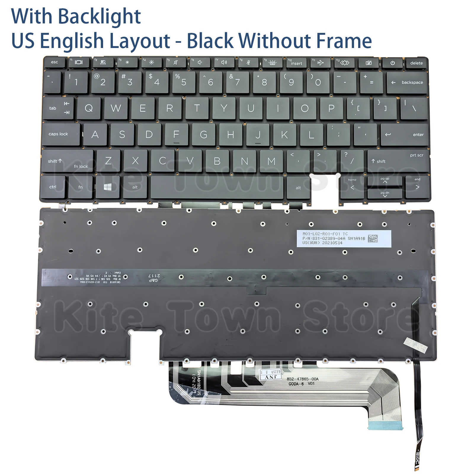 New US Laptop Keyboard Backlit for HP Elite Dragonfly G3 G4 Black Without Frame