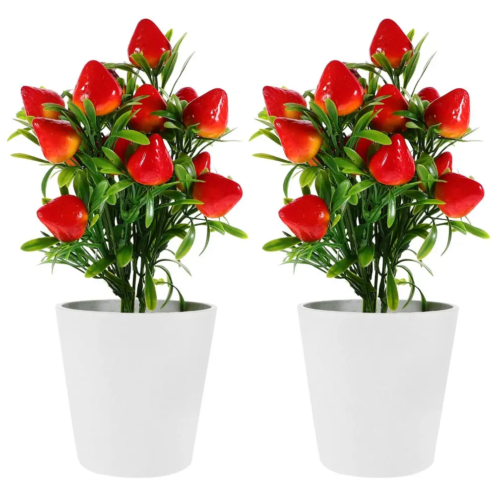 

2 Sets Artificial Fruit Potted Plants Fake Strawberry Tree Home Decor Indoor Outdoor Photography Props Safe Lightweight Wear