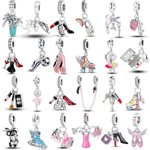 Pulsera original Fit 925 Silver Ballet Girl Red Heels High Charms Pendants For Women Jewelry haciendo regalo 12 Bracelets Barbie Best Barbie - №10