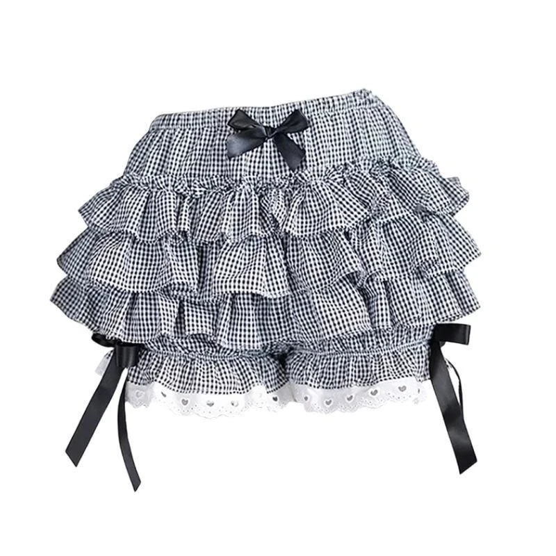 Pink Pleated panties woman pumpkin cute panties bow knot lolita safety shorts vintage pants victorian bloomers
