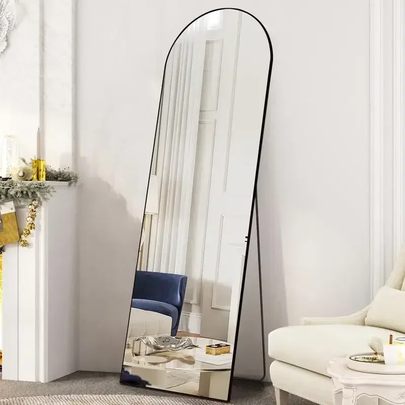 Full Length Body Mirror, Wall Mirror with Stand Aluminum Alloy Thin Frame, Floor Standing Mirror Hanging or Leaning Against Wall