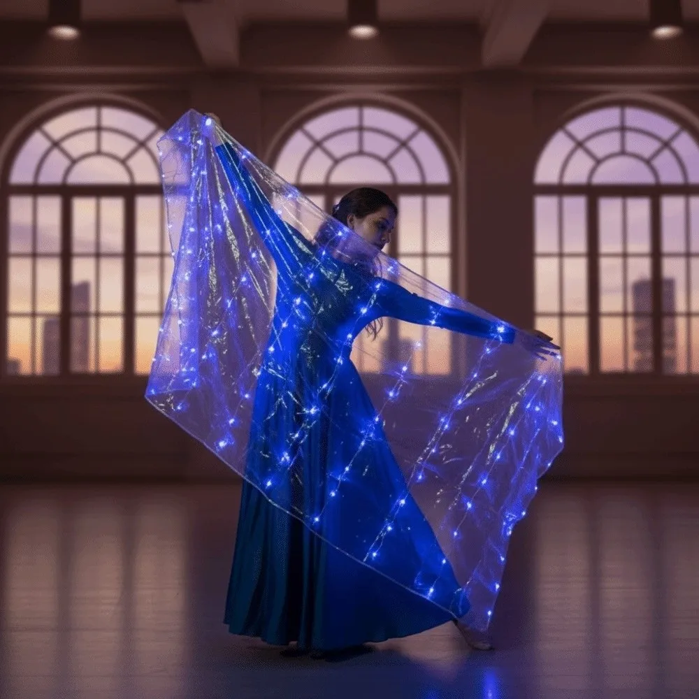 

New 200x100cm LED Luminous Scarf Solid Color Belly Dance Stage Props Dance Performance Performance Props Carnival