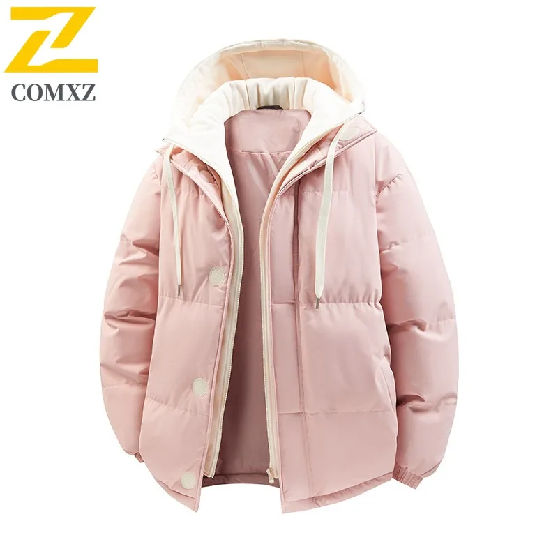 COMXZ 2025 Autumn Winter Two Piece Hooded Cotton Jacket Mens utdoor Sports Casual Loose Fit Thick Warm Solid Color Fashion Coat