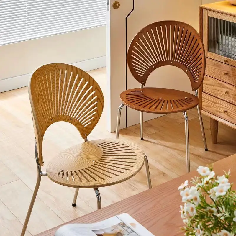 

Nordic Solid Wood Shell Backrest Chair Net Red French Retro Simple Dining Table Makeup Antique Dining Chair