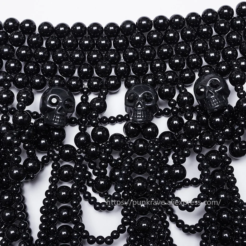 PUNK RAVE Women's Gothic Skull Beaded Neck Cover Multi Layers Hand Woven Pearl Luxurious Noble Elegance Halloween Accessories view 5