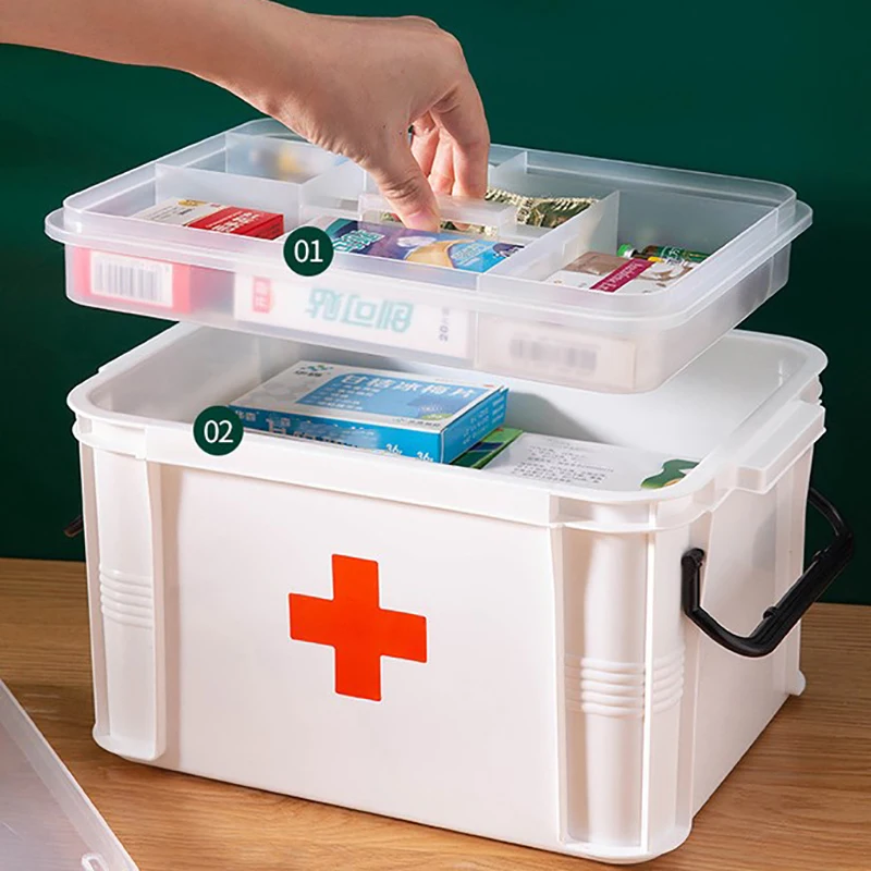 First Aid Kit Medicine Storage Box Portable Emergency Box Household Double Layers Medicine Boxes Medical Kit Storage Organizer