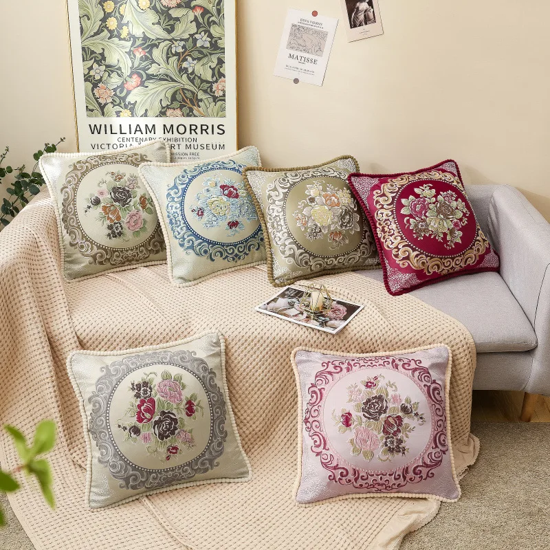 Chinese Classical Vintage Flower Pattern Pillowcase Jacquard High-precision Headrests Soft-padded Bed Pillows for Home Decor