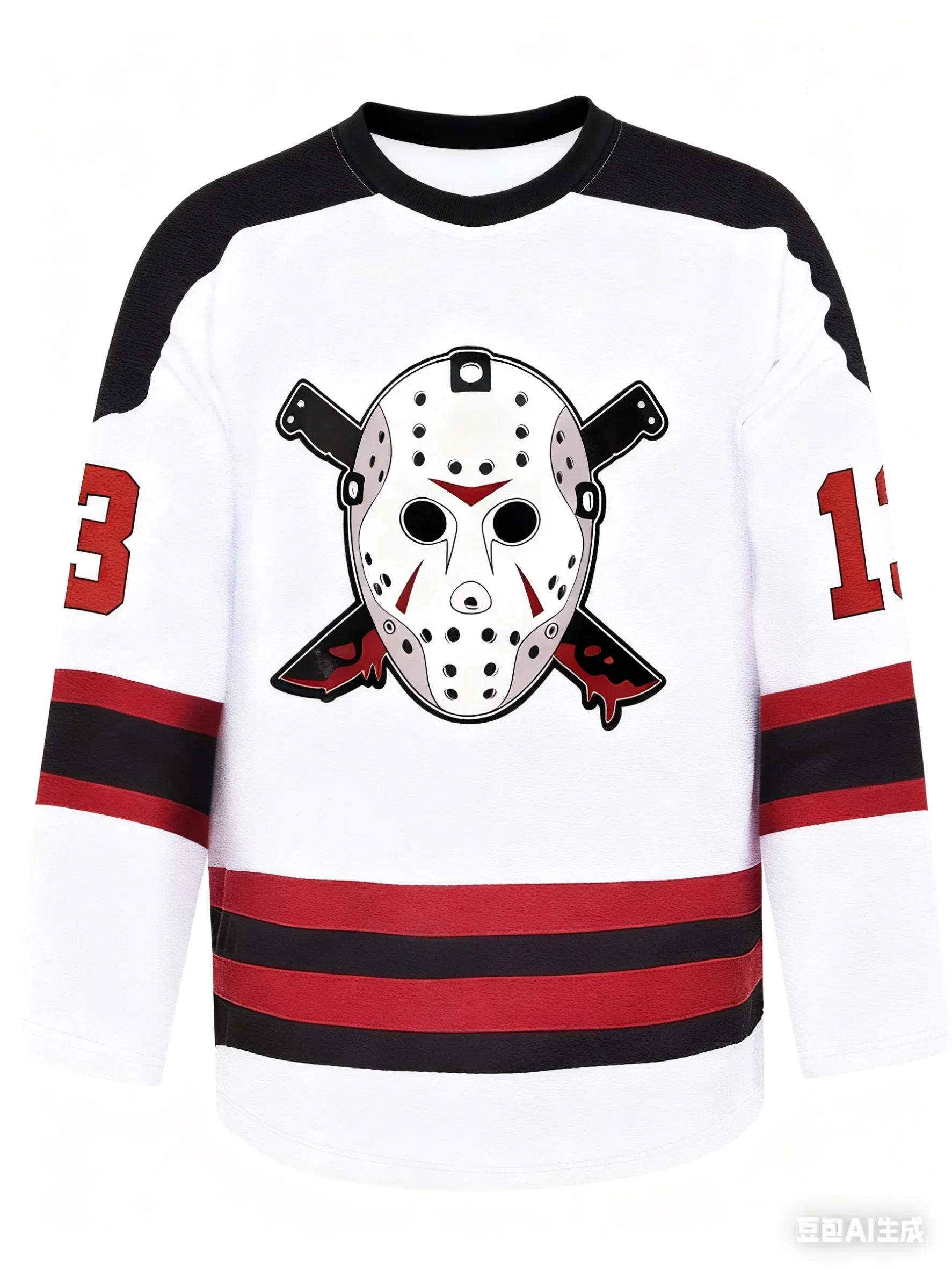 2026 Hockey Jersey - White with Black & Red Stripes 
