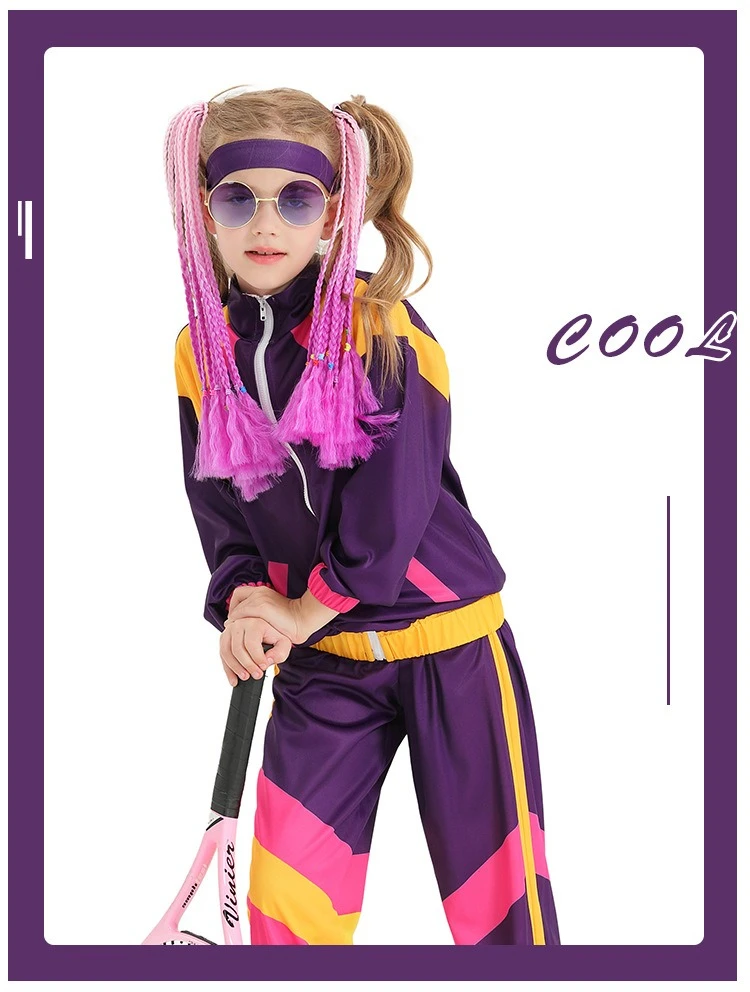 

Hip-hop Sports Outfits Kids Boy Girl Patchwork Long Sleeve Pants Coat Headband Disco Dance Unisex Stage Show Cosplay Costume