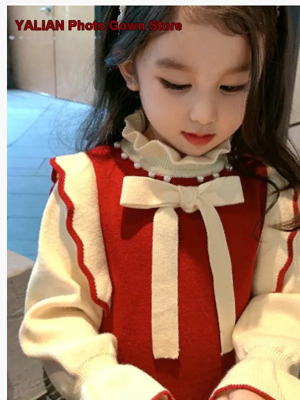 Girls Princess Dress Kids 2025 Autumn Winter Stylish Festive Knit Dress