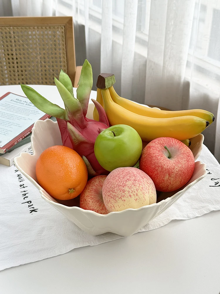 Artistic Retro Ins Creative Flower Pattern Milk Yellow Ceramic Fruit and Vegetable Bowl Plate