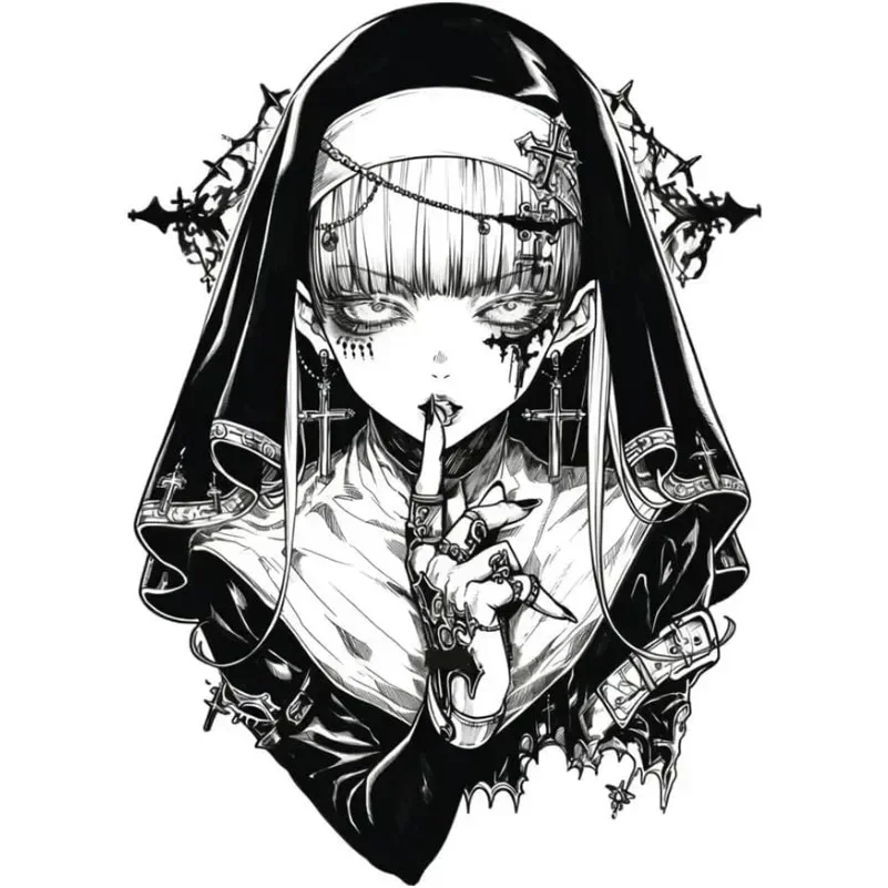 Anime Nun Sticker Gothic Girl Black White Vinyl Decal 1PC Waterproof Car Trunk Window Laptop RV Decor
